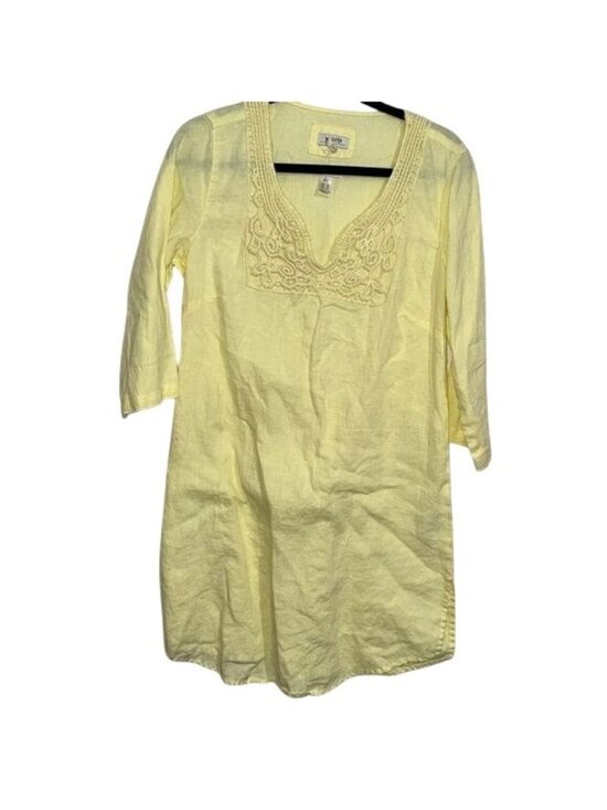 malvin Dresses & Skirts - Yellow Linen Tunic Dress With Crochet Neck Detail By Malvin Size XL